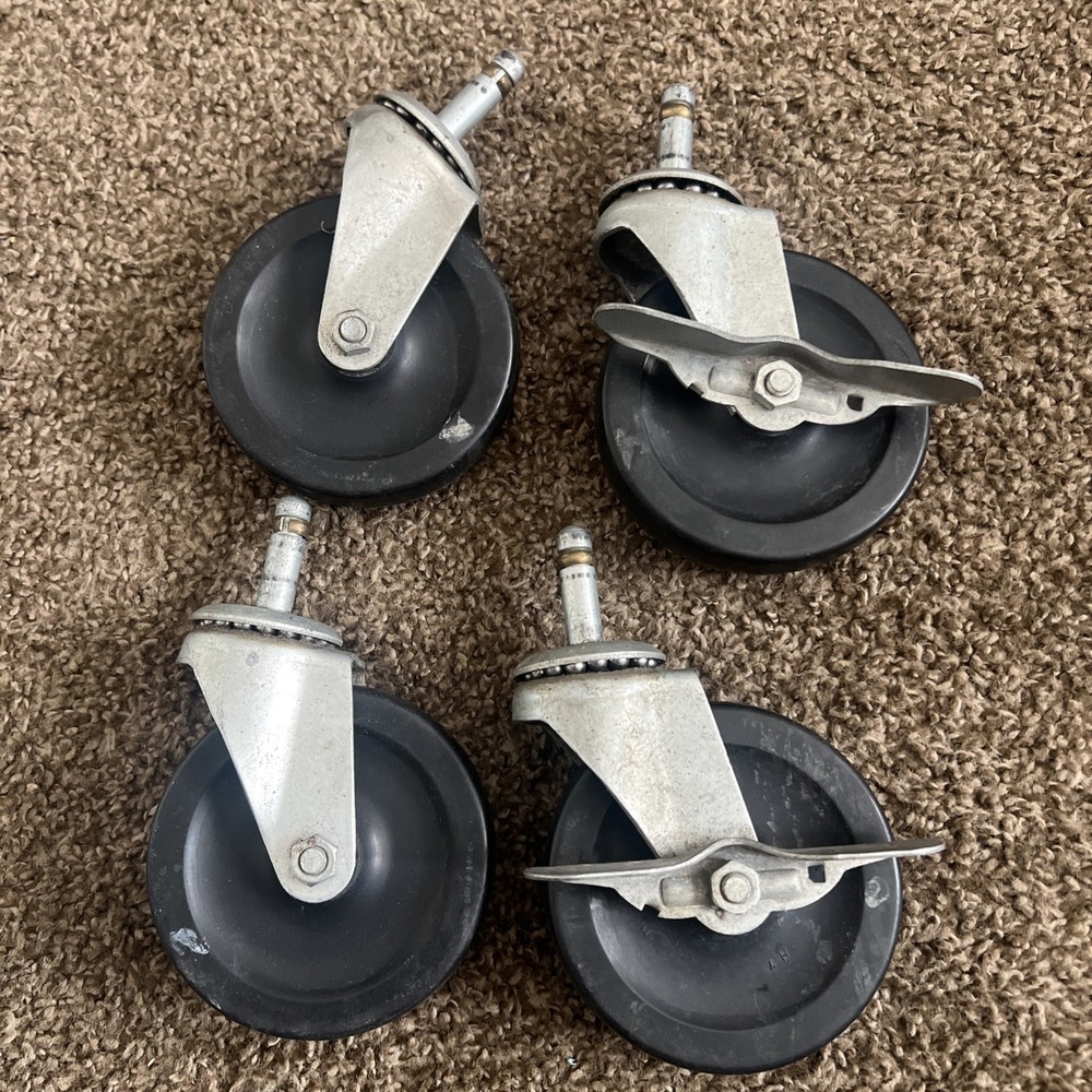 Set of 4 Caster Wheels 4in x 7/8in 2 Locking Wheels 1.5in Stem Industrial